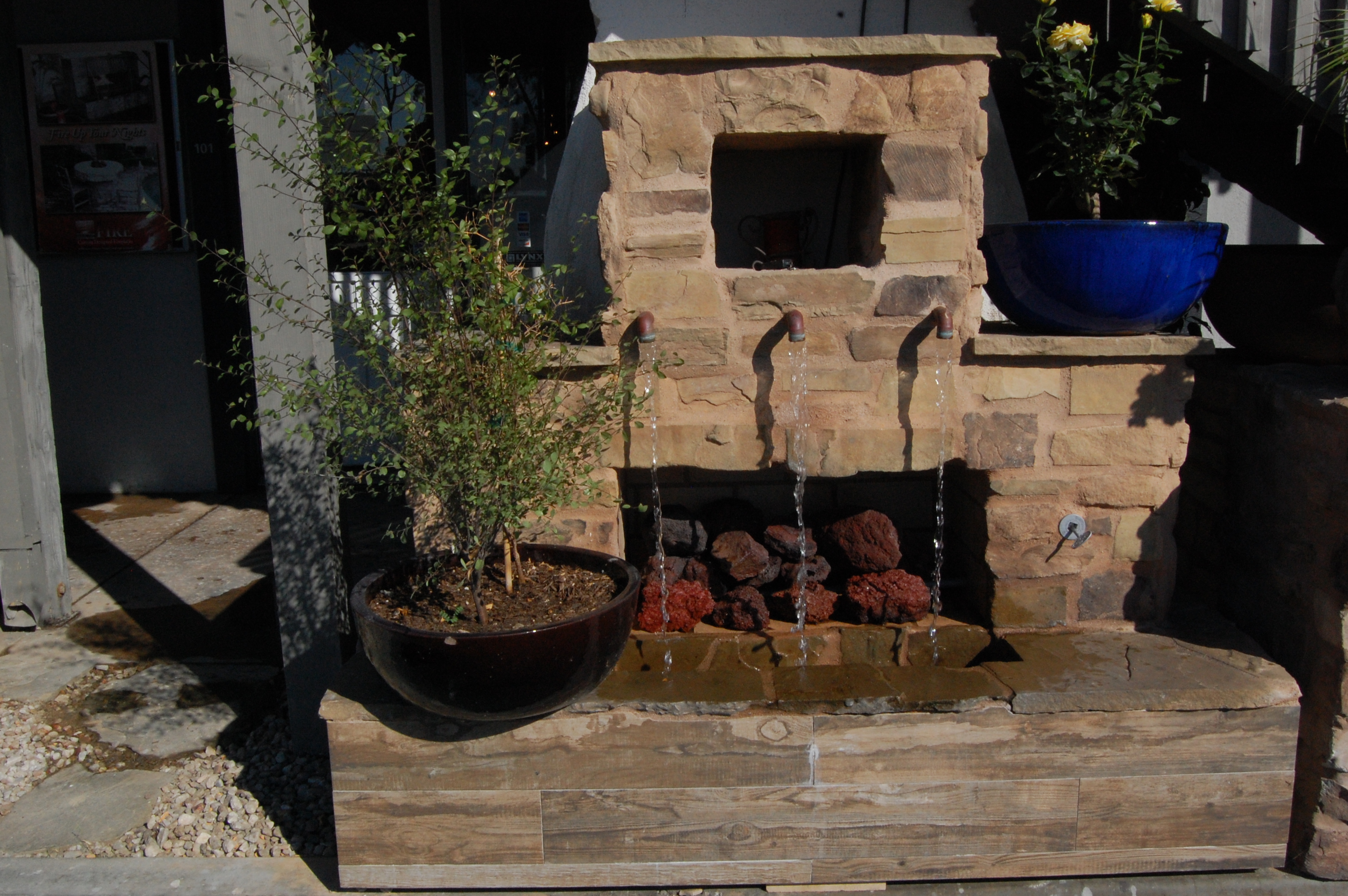 Fireplace with Waterfall Custom Fireplace Design in Orange County