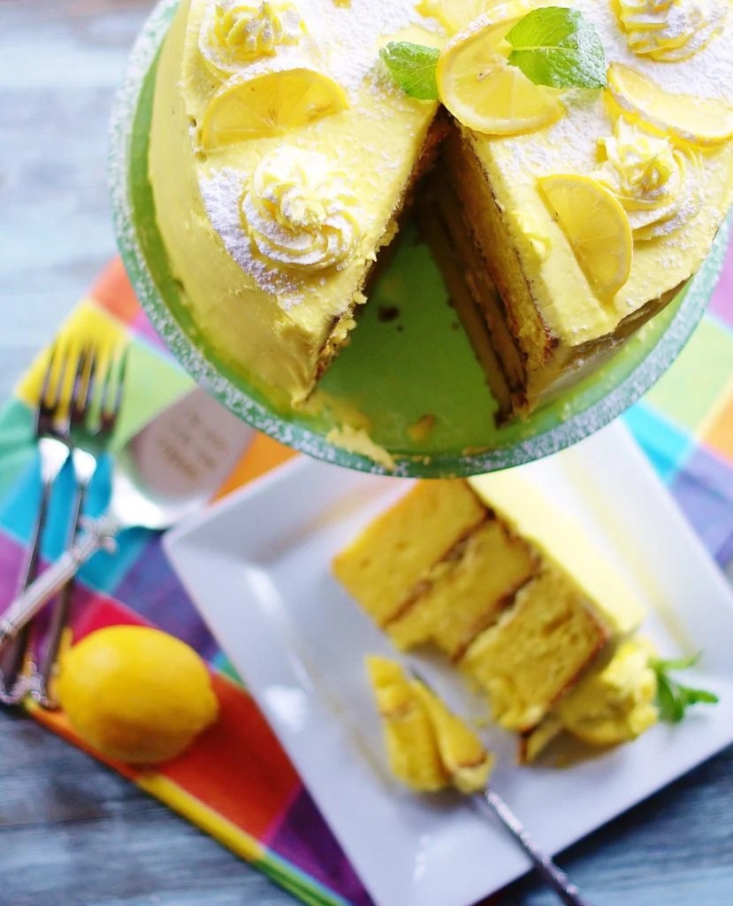 Triple Layer Lemon Cake with Lemon Curd Buttercream a