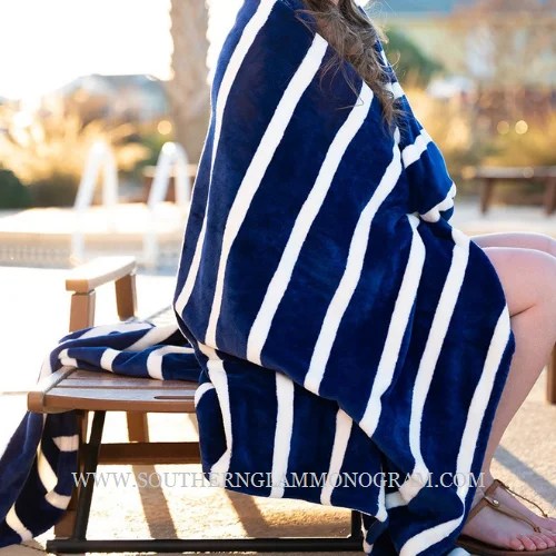 Navy Stripe Blanket Southern Glam Monogram