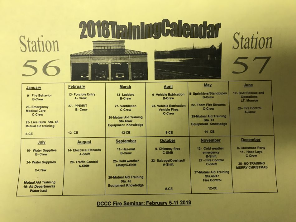 2018 Training Schedule Southmont Fire Department, Inc.