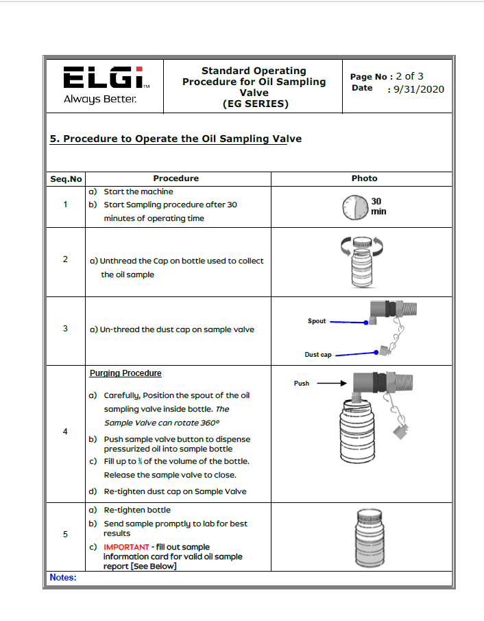 Oil Sampling Procedure for Elgi EG Compressors SouthTek Systems
