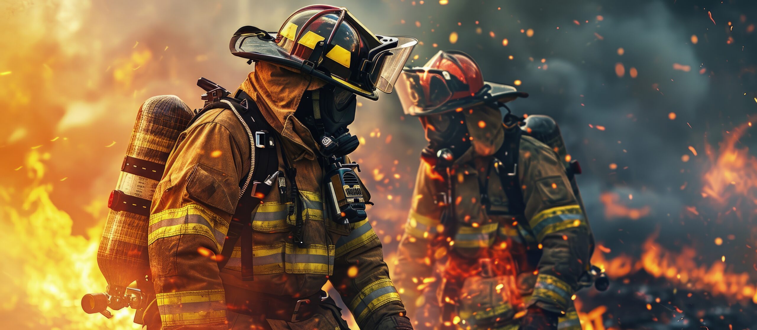 Professional firefighter help their partner through the process of