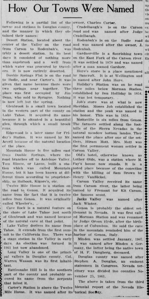 Douglas County Nevada Exploration Guide Southwest Explorers