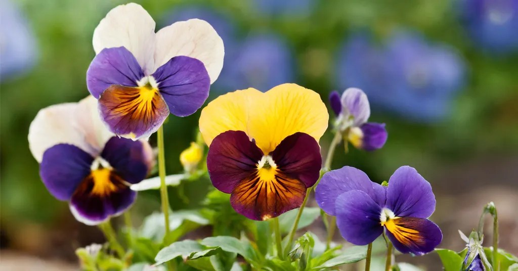 Purple, white, and yellow pansies