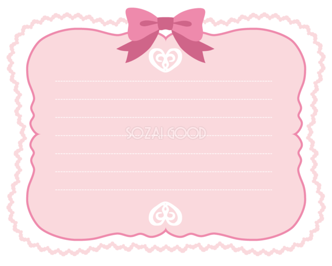 かわいいフレームイラスト／無料イラストなら「イラストAc」 可愛いリボン（メモ帳風） 無料フレーム素材 枠 飾り 187 | 素材Good