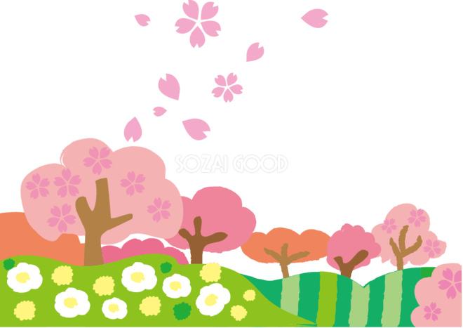桜のポップイラスト／無料イラストなら「イラストAc」 桜 春の背景イラスト(ポップで可愛い)39869 | 素材Good