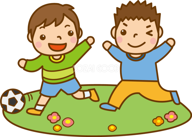 フリーイラスト] 友達同士で校庭で遊ぶ小学生の子供たち - パブリックドメインQ：著作権フリー画像素材集 野原で遊ぶ男の子のかわいい無料イラスト-春41599 | 素材Good