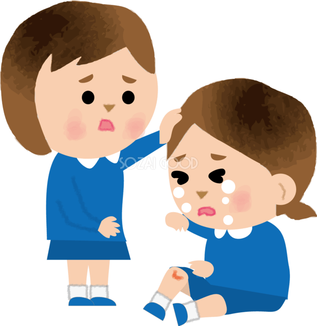 転んで怪我をして泣いている子供の保育園無料イラスト73383 素材Good