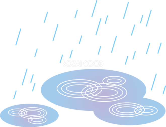 雨と紫陽花（あじさい）のイラスト | 無料のフリー素材 イラストエイト 水たまりと雨のかわいい梅雨の無料フリーイラスト83852 | 素材Good