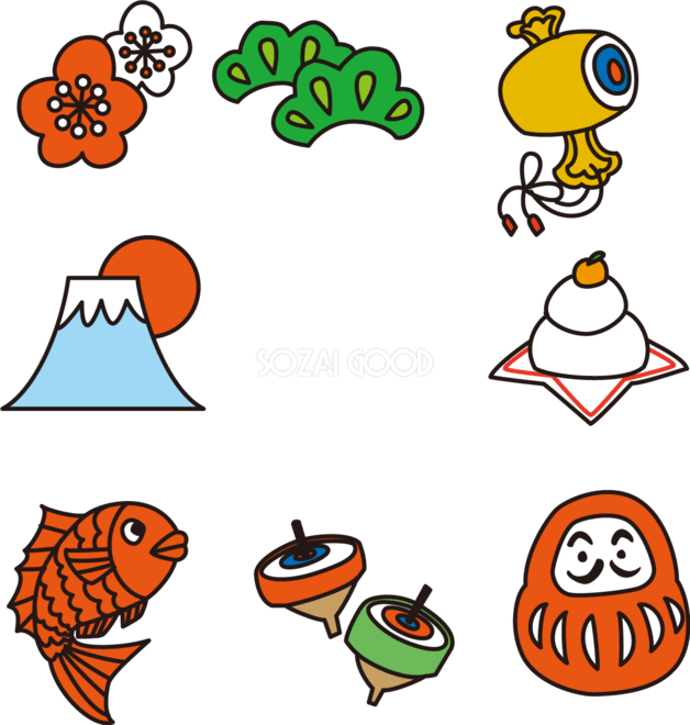 お正月✿ゆるかわイラスト - -Attenti- - Booth かわいい正月アイテムで四角型に囲む フレーム枠イラスト無料フリー84440 | 素材Good