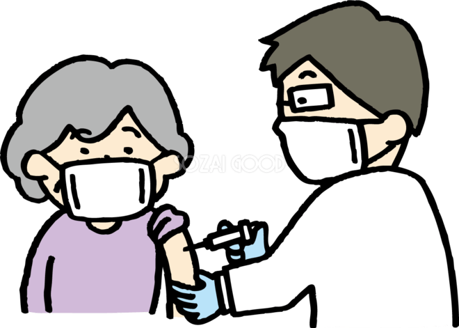 注射のイラスト | かわいいフリー素材が無料のイラストレイン 医者に注射してもらう高齢の女性 かわいい ワクチン イラスト無料 フリー86291 | 素材Good