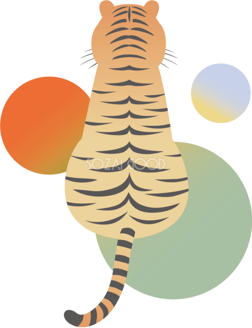 アムールトラの後ろ姿 - No: 510536｜写真素材なら「写真Ac」無料（フリー）ダウンロードOk かっこいい後ろ姿のトラ(虎)と3つの円 ビジネス2022 寅年イラスト無料 フリー86314 | 素材Good