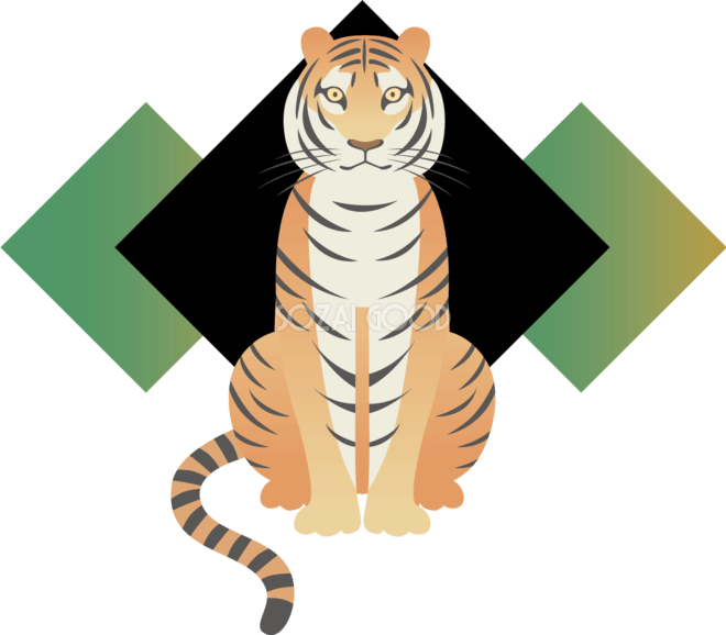 虎 座る 重なる3つの菱形と前向きで座るかっこいいトラ(虎) ビジネス2022 寅年イラスト無料 フリー86363 | 素材Good