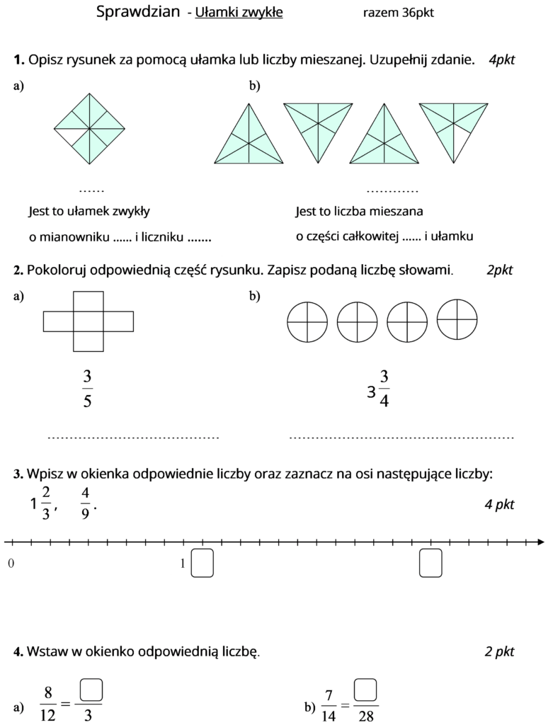 Sprawdzian Z Matematyki Klasa 4 Skala Wiedza 1