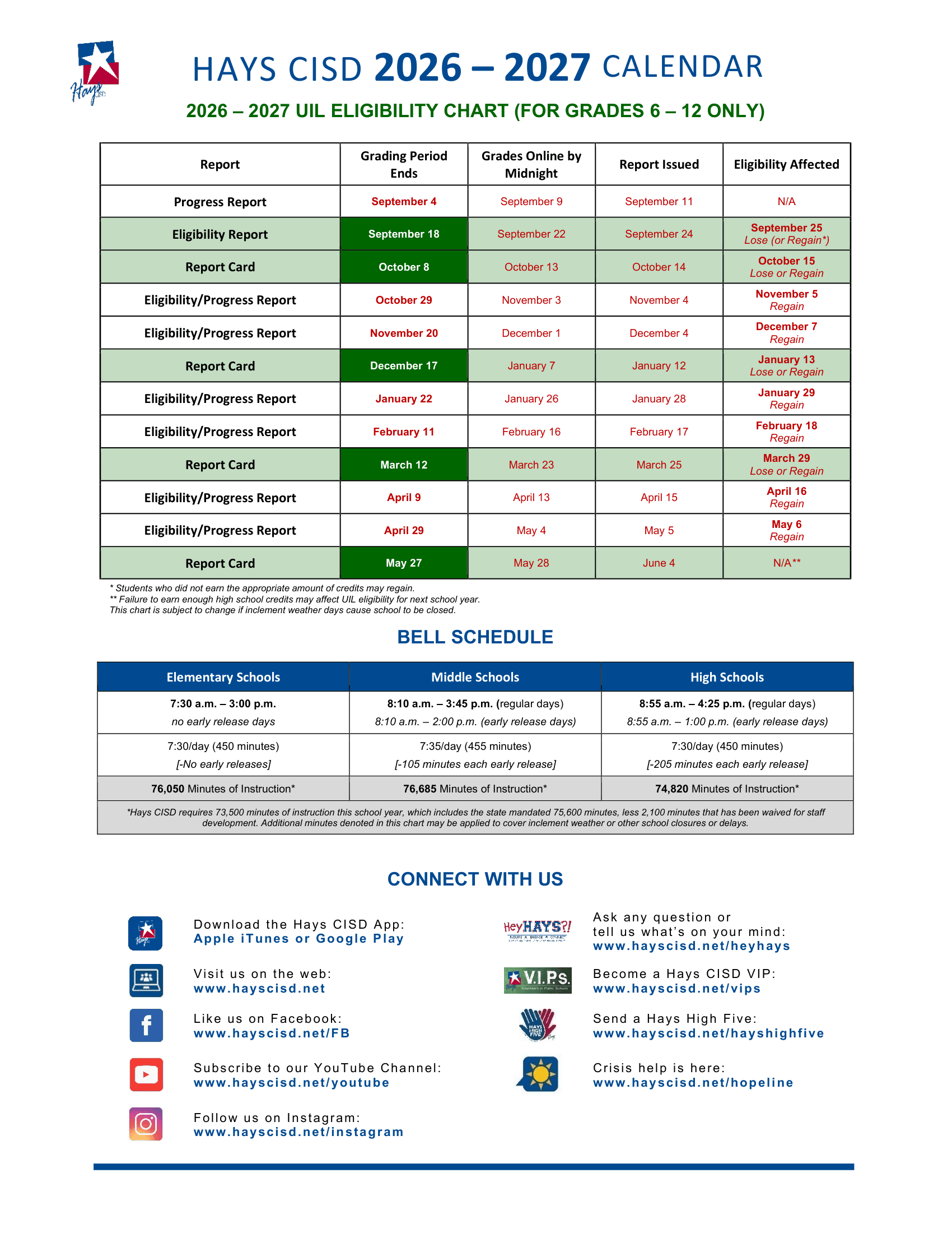Hays CISD Calendar 2627 Updated EduCounty