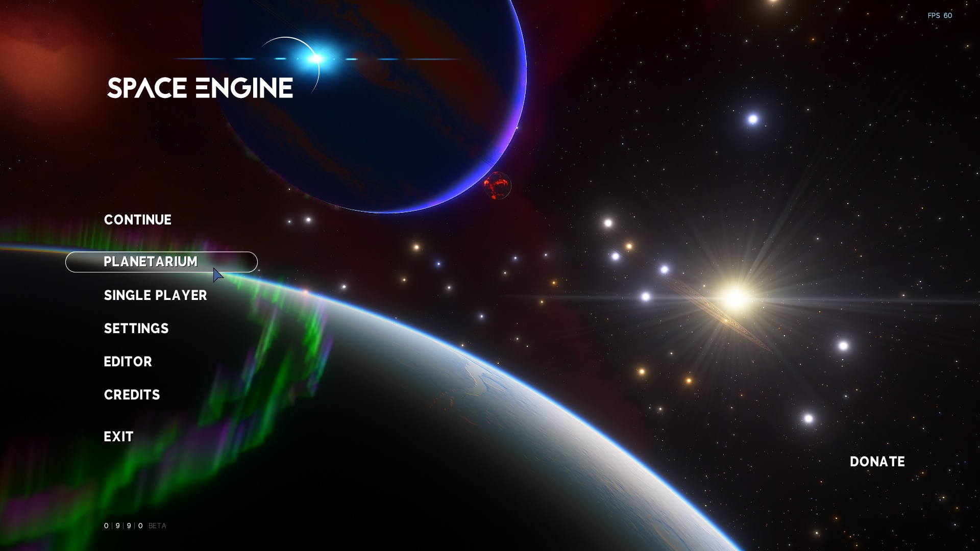 Animated scene in the main menu – Space Engine