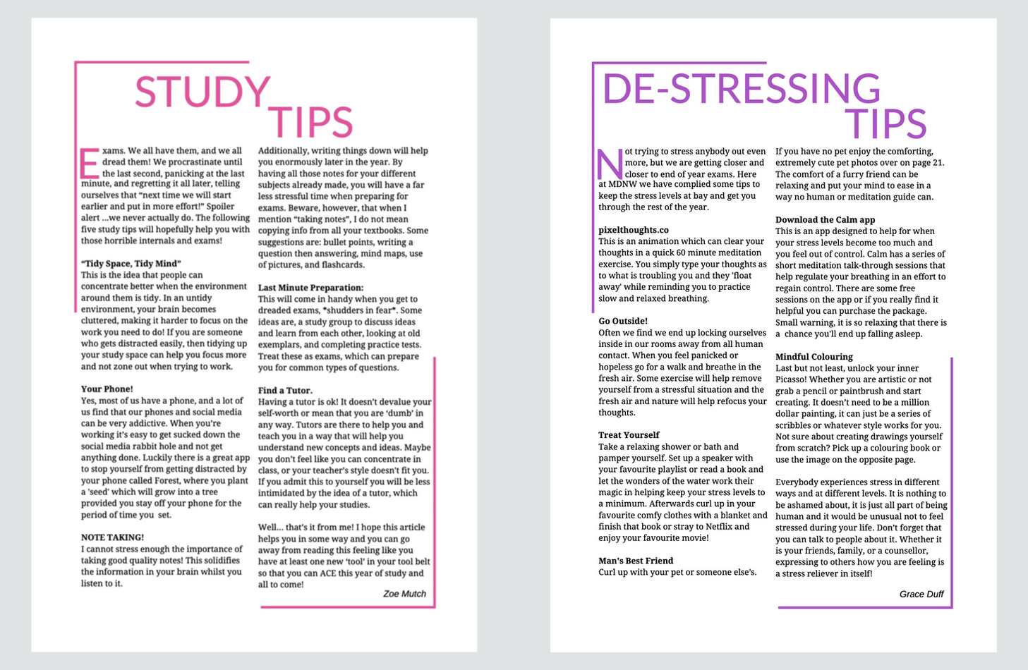 Entertaining & Useful Content for a StudentLed School Magazine