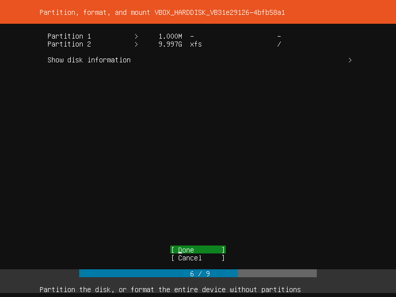 เลือก Root File System ให้เป็นแบบ xfs ตอนติดตั้ง Ubuntu 18.04