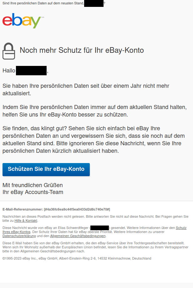 Gibt es noch nicht genug Phishing bei euch, eBay? « Unser täglich Spam