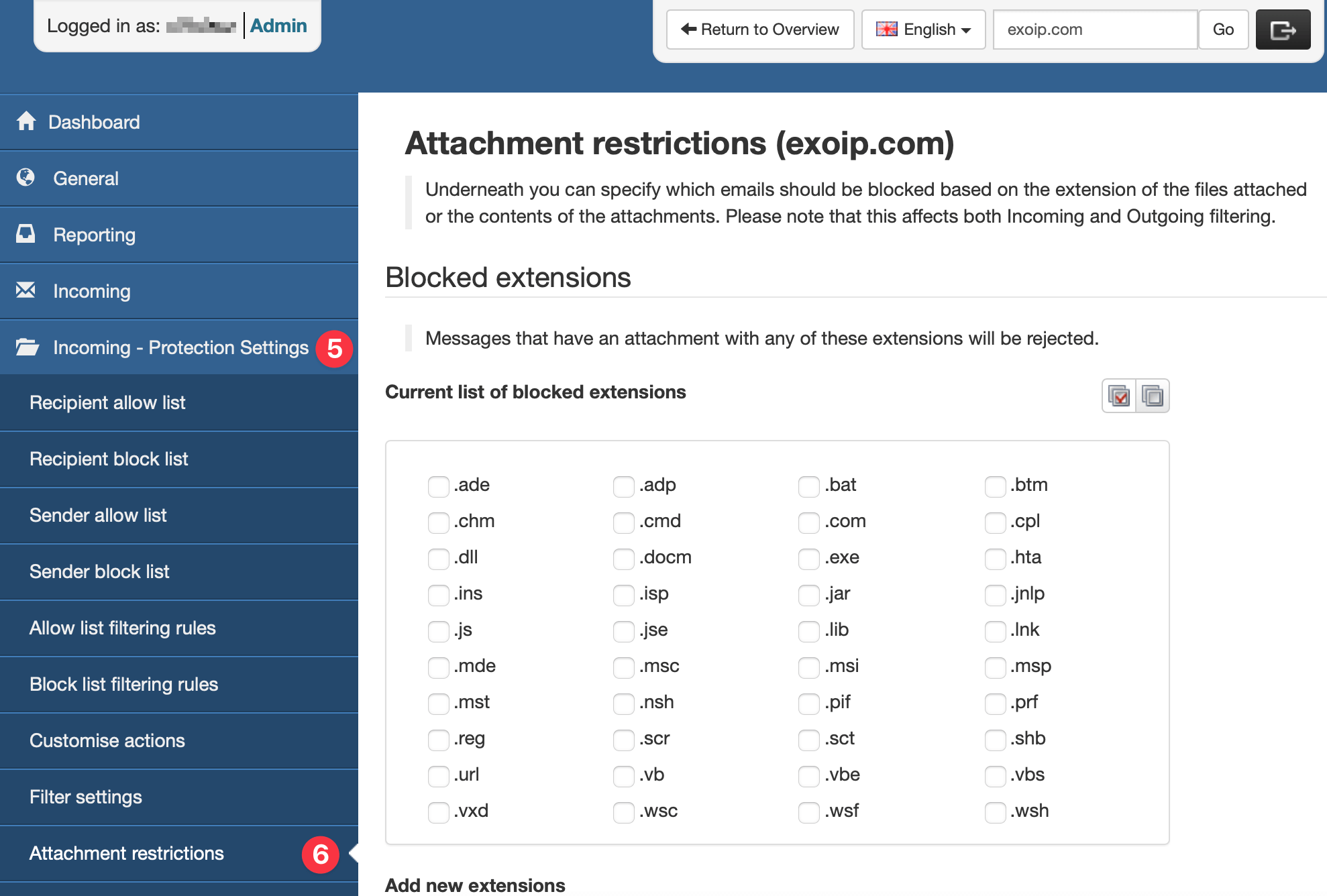 How to Block specific attachment file types SpamBull
