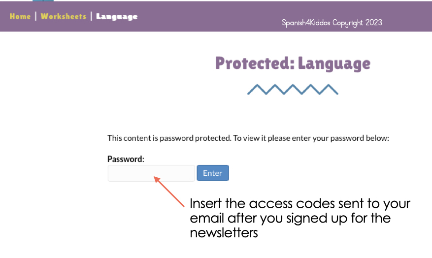How to Use the Access Codes for Free Worksheets • Spanish4Kiddos