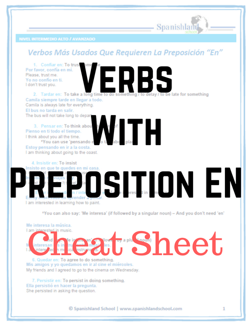 Verbs With Preposition "EN" Cheat Sheet
