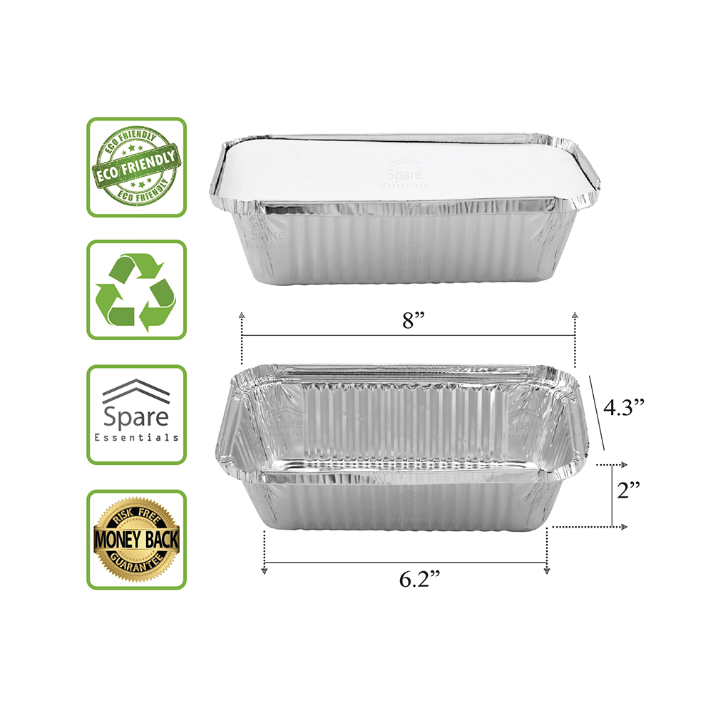 55 PACK 2LB ALUMINUM LOAF PANS WITH LIDS Spare Essentials