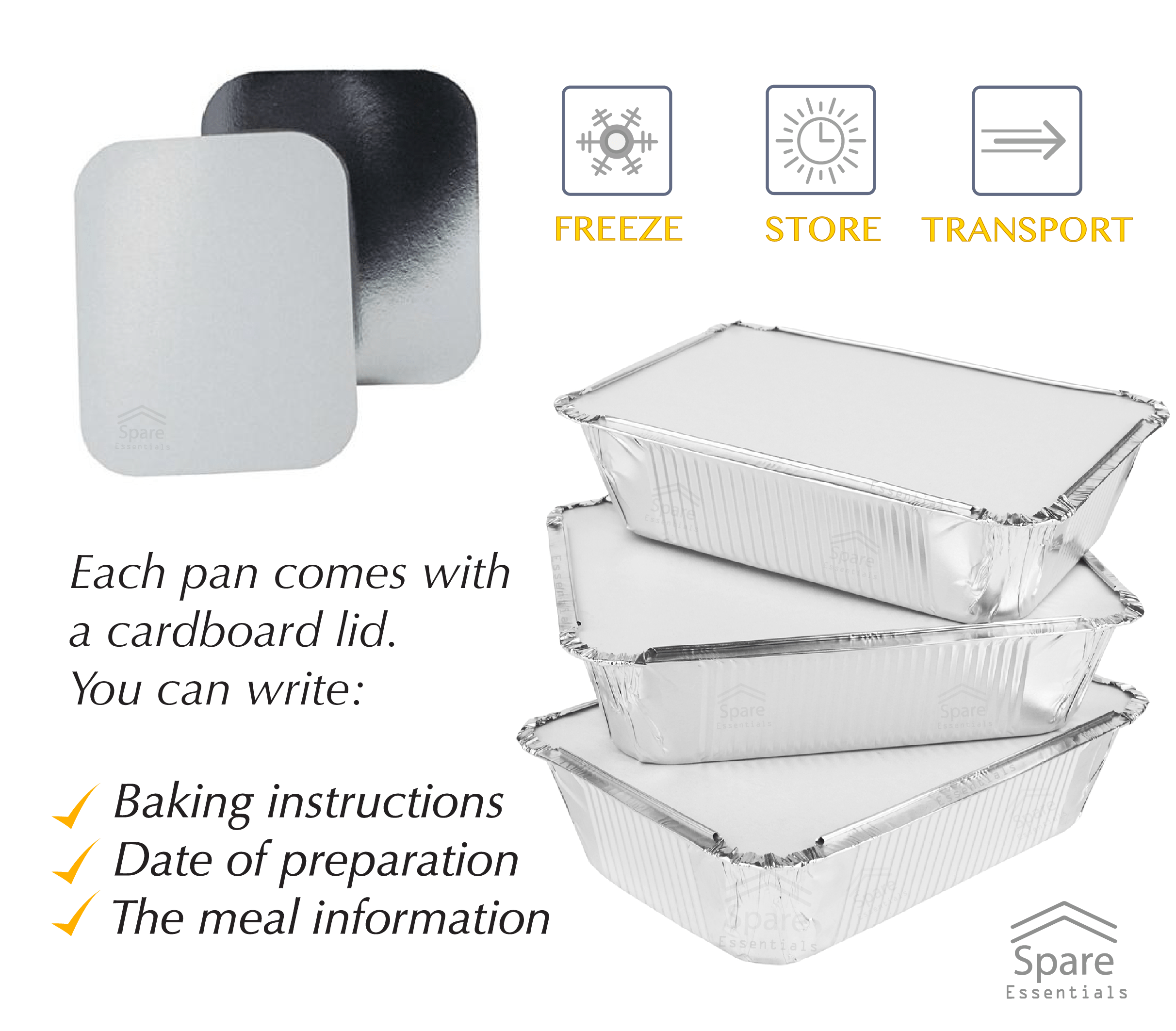 55 PACK ALUMINUM PANS WITH PAPER LIDS / STANDARD SIZE Spare Essentials