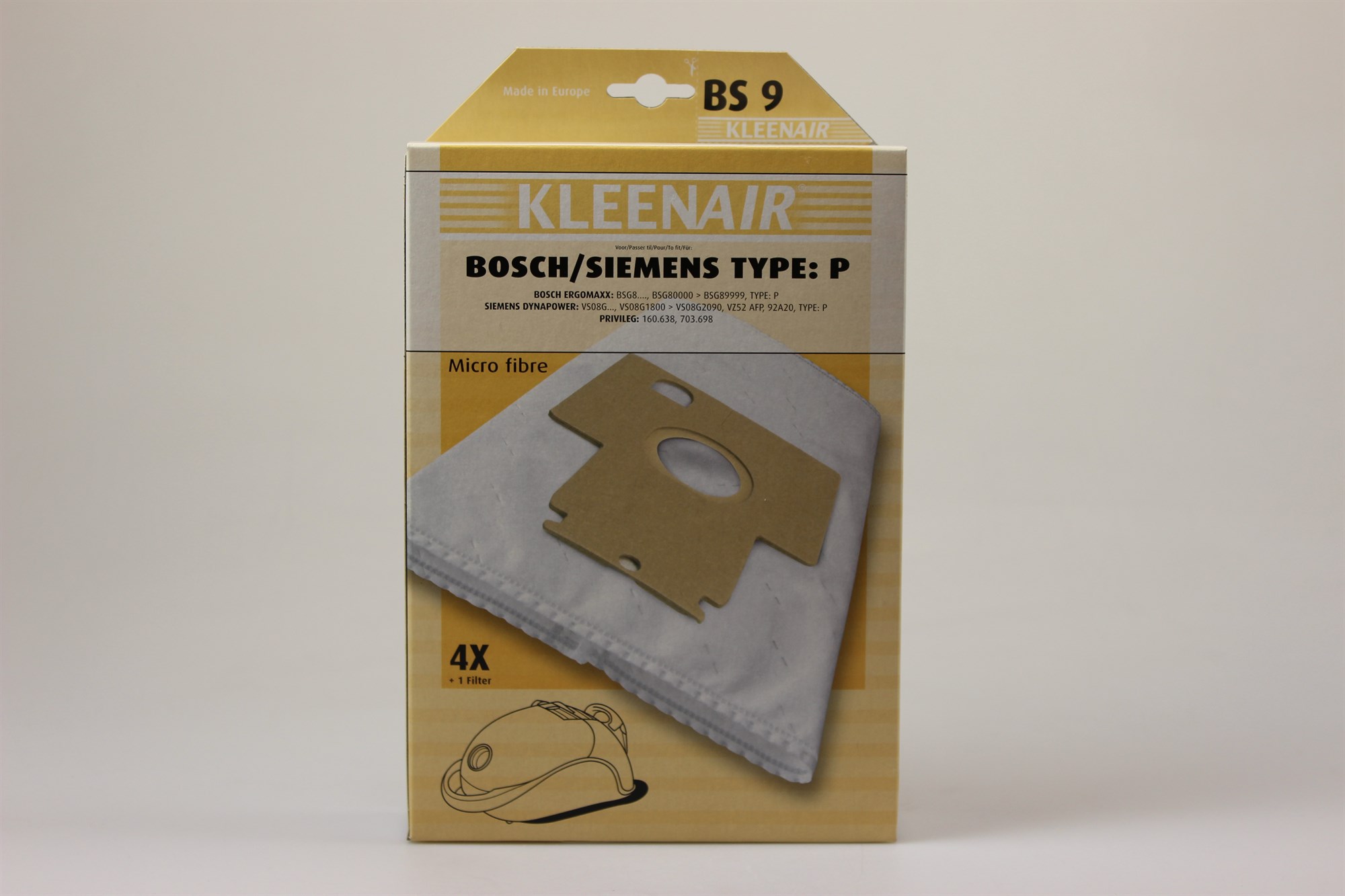 Vacuum cleaner bags, Siemens vacuum cleaner Kleenair BS9 (type P)