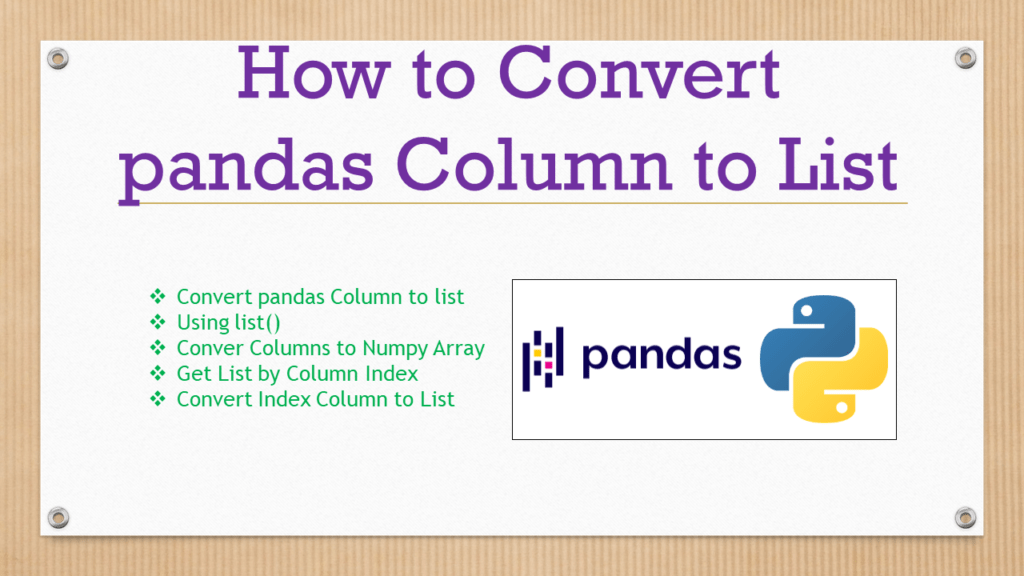 How to Convert pandas Column to List Spark By {Examples}