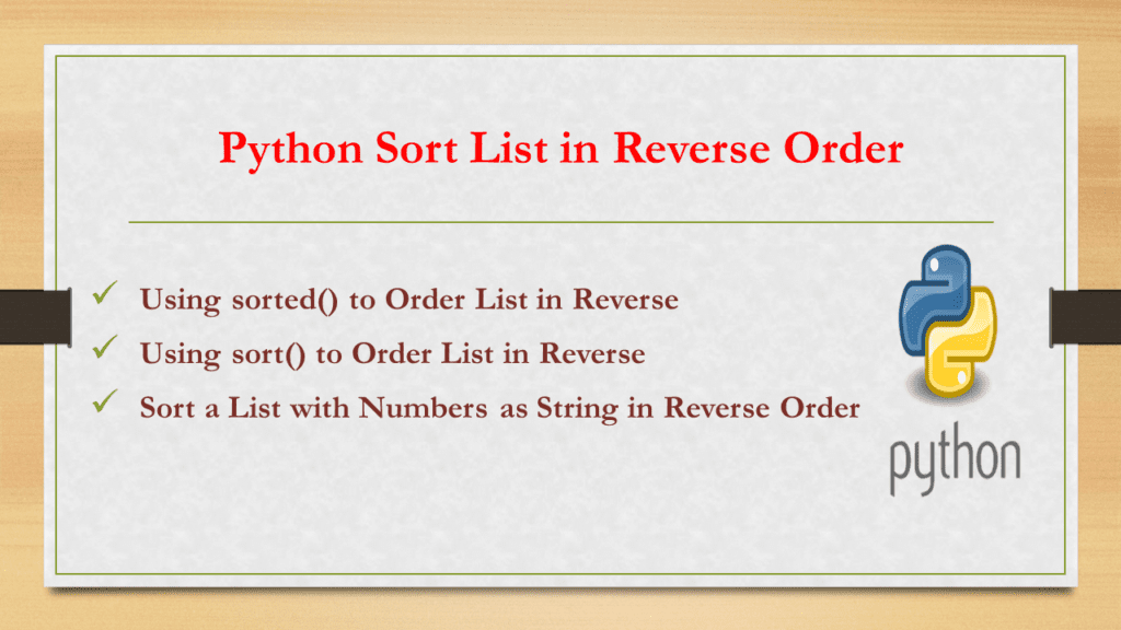 Python Sort List in Reverse Order Spark By {Examples}