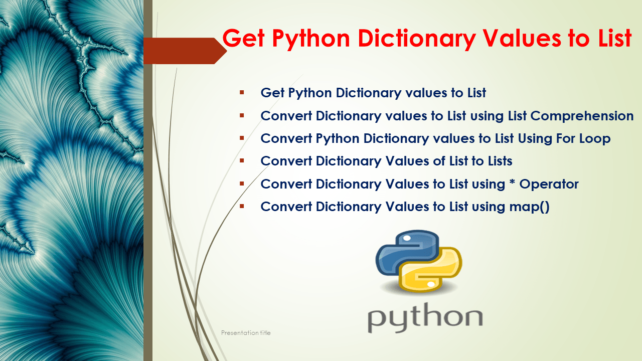 Get Python Dictionary Values as List Spark By {Examples}