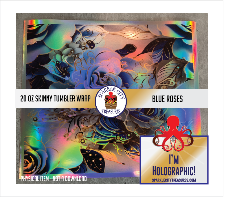 Blue Roses 20 Oz Skinny Straight Tumbler Wrap Sparkle City Treasures