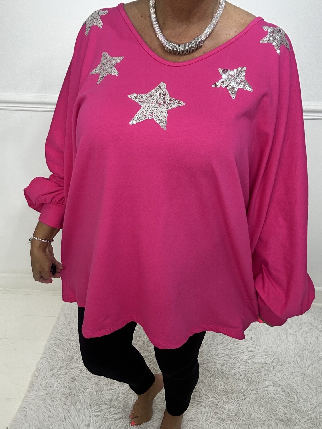 PINK V NECK SEQUIN STAR TOP Sparkles Boutique