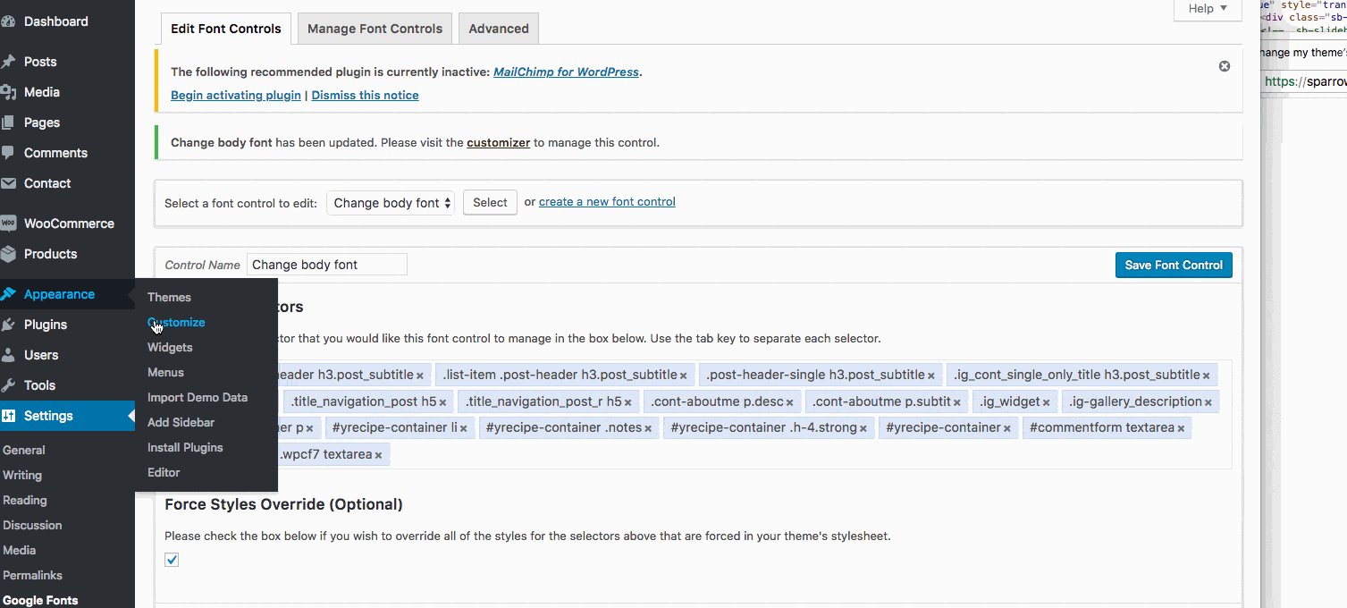 How do I change my theme’s fonts? « Lorelei Documentation