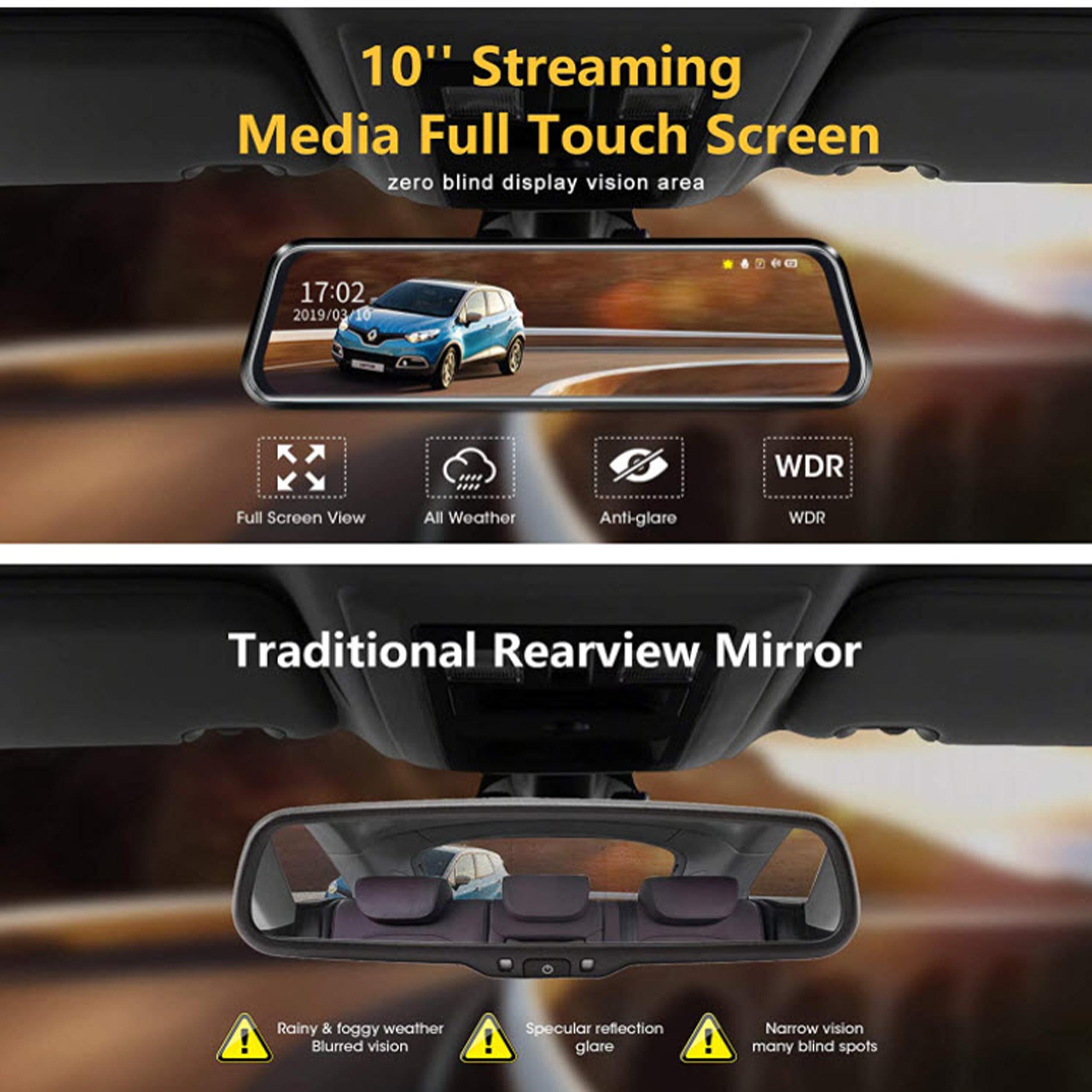 Mirror Dash Camera GPS 4K Ultra HD Voice Control Dual Dash Cam Front