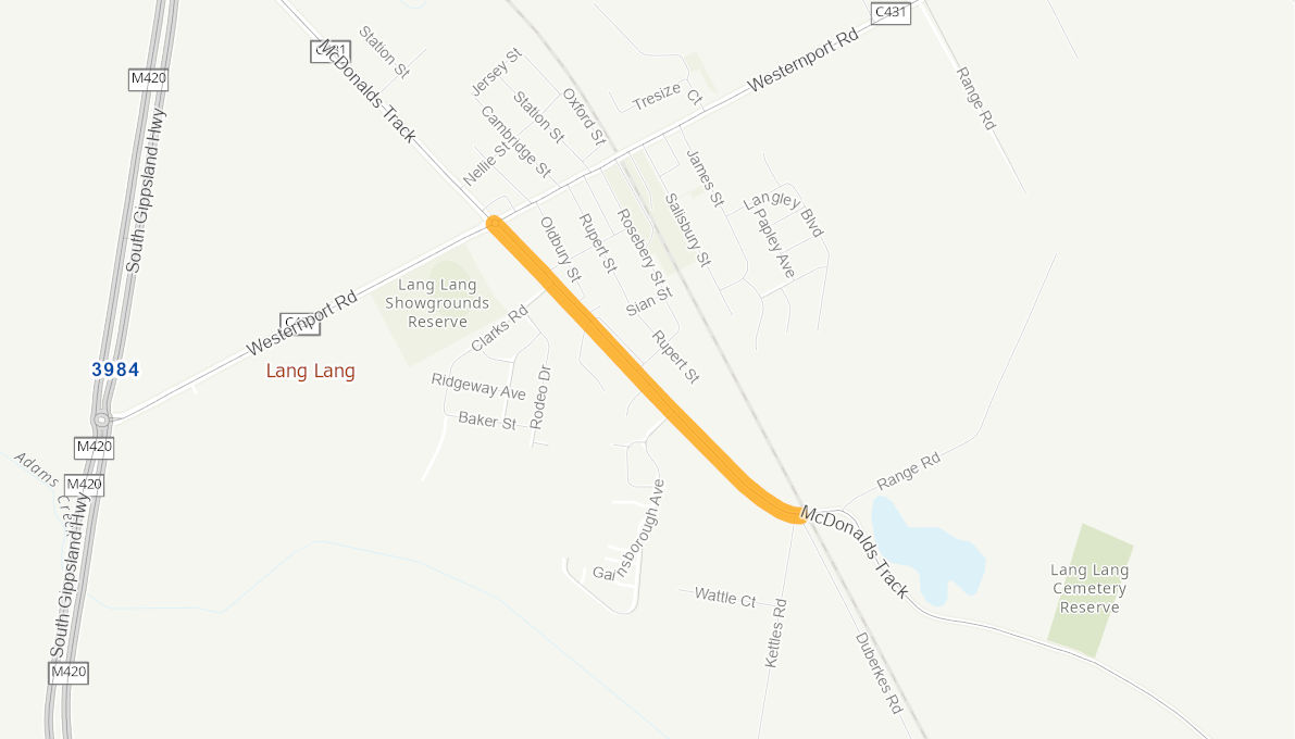 McDonalds Track, Lang Lang 06037615VICRTR Infrastructure