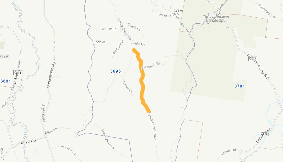 Sandy Creek Road, Sandy Creek (rural road) 10201419VICRTR