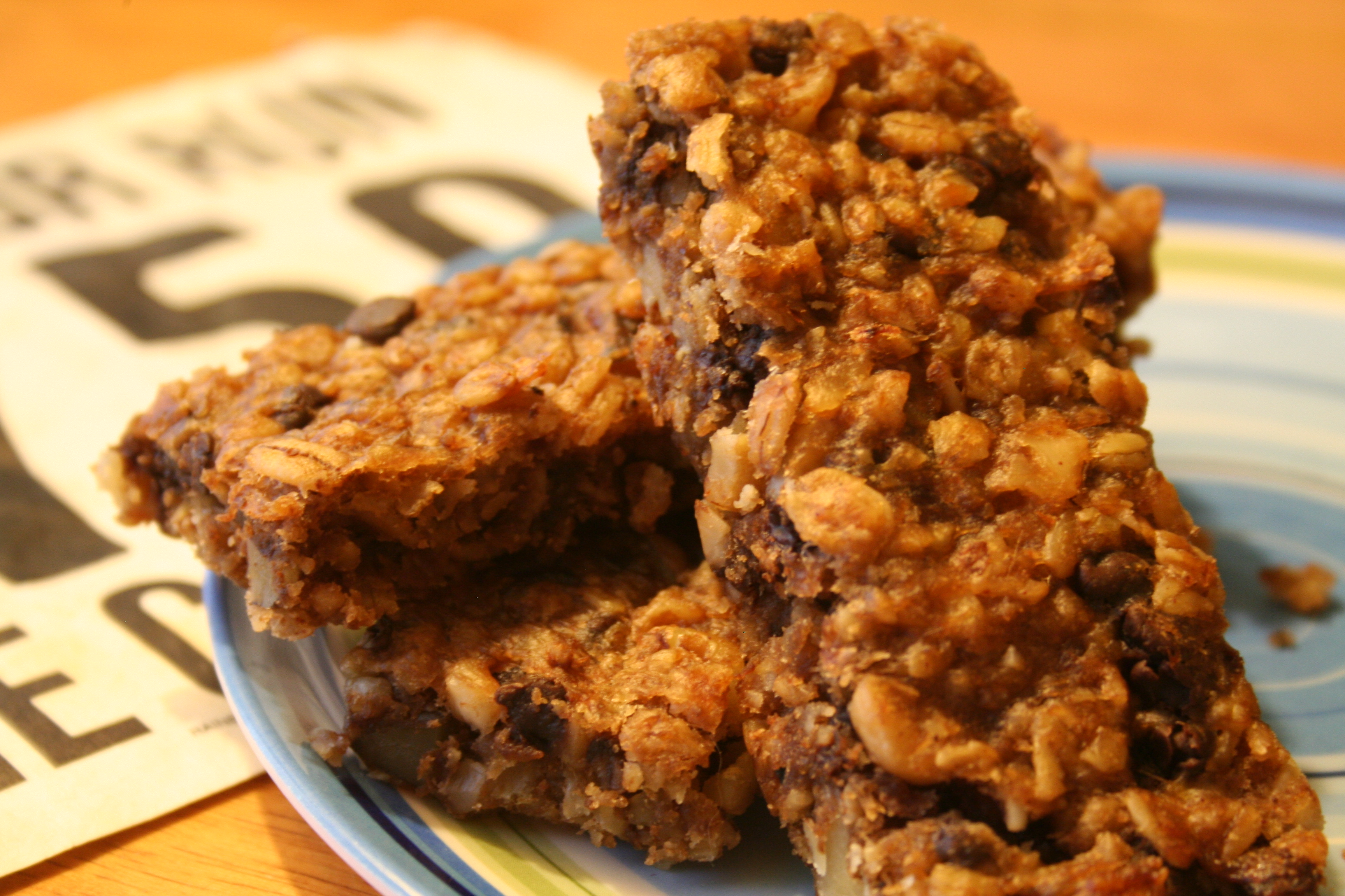 Peanut Butter Banana Chocolate Chip Oat Bars Recipe spatialdrift