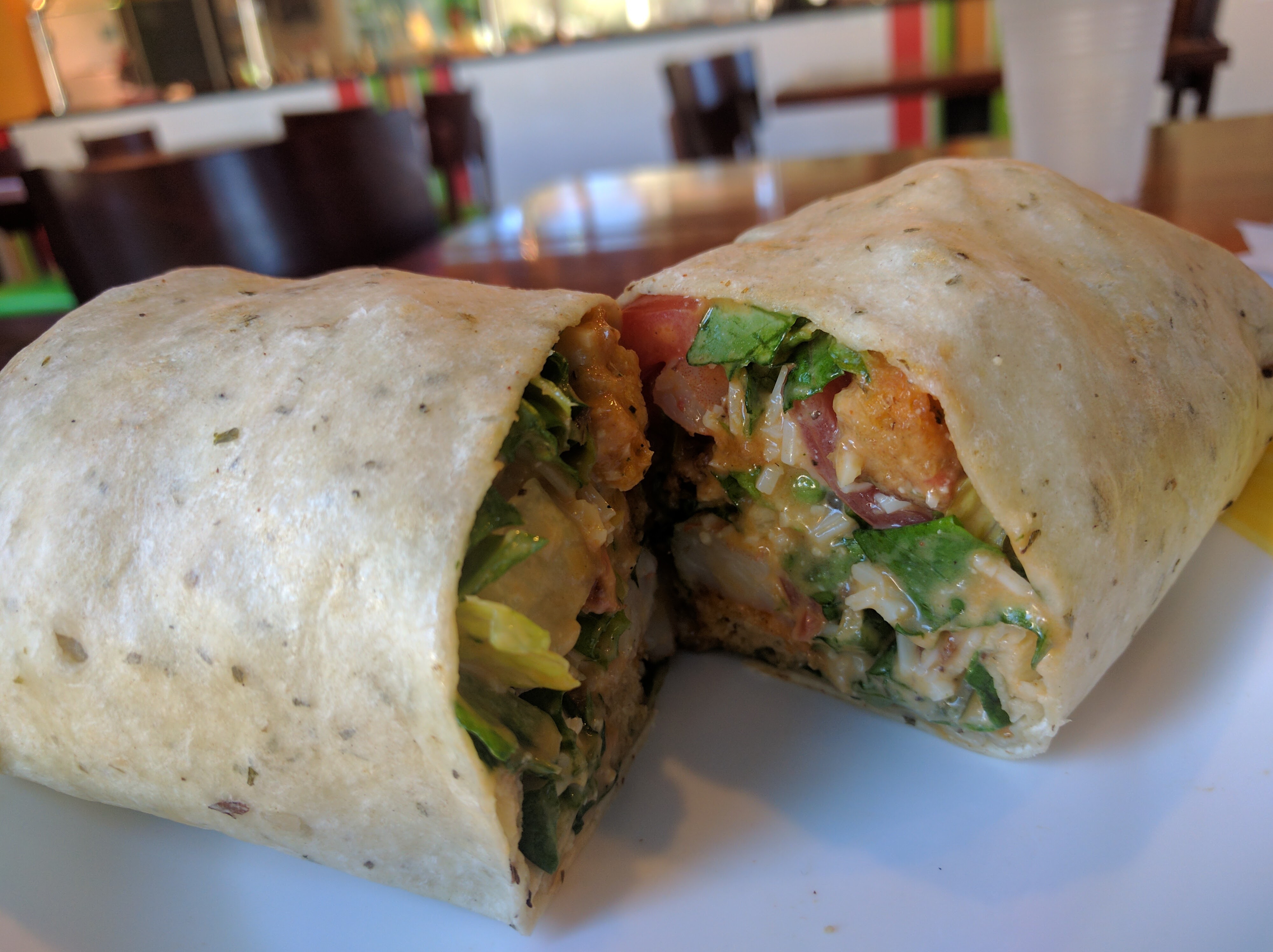 Salad Express buffalo shrimp caesar wrap spatialdrift