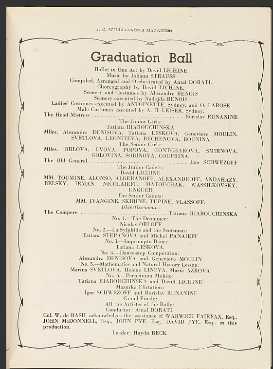 Graduation Ball program Australia St. Paul Ballet