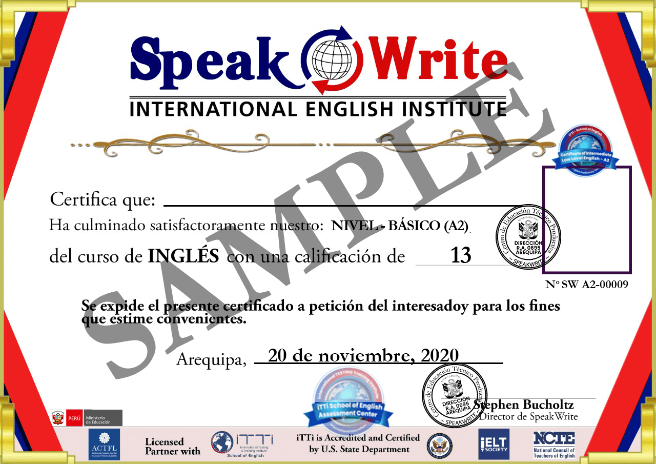 International certification SpeakWrite International English Institute