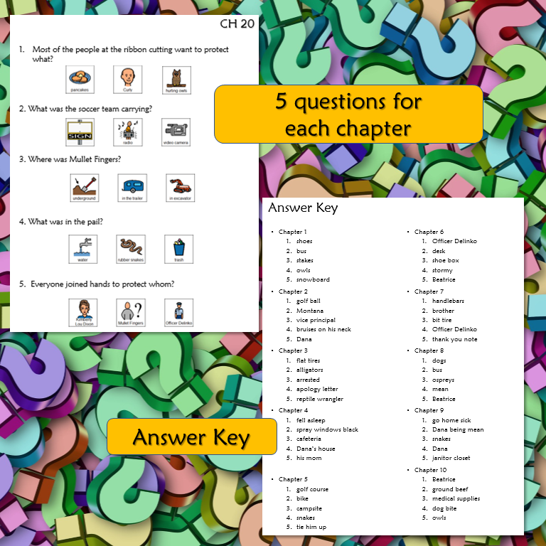 Hoot Novel Unit WITH comprehension questions for Special Education