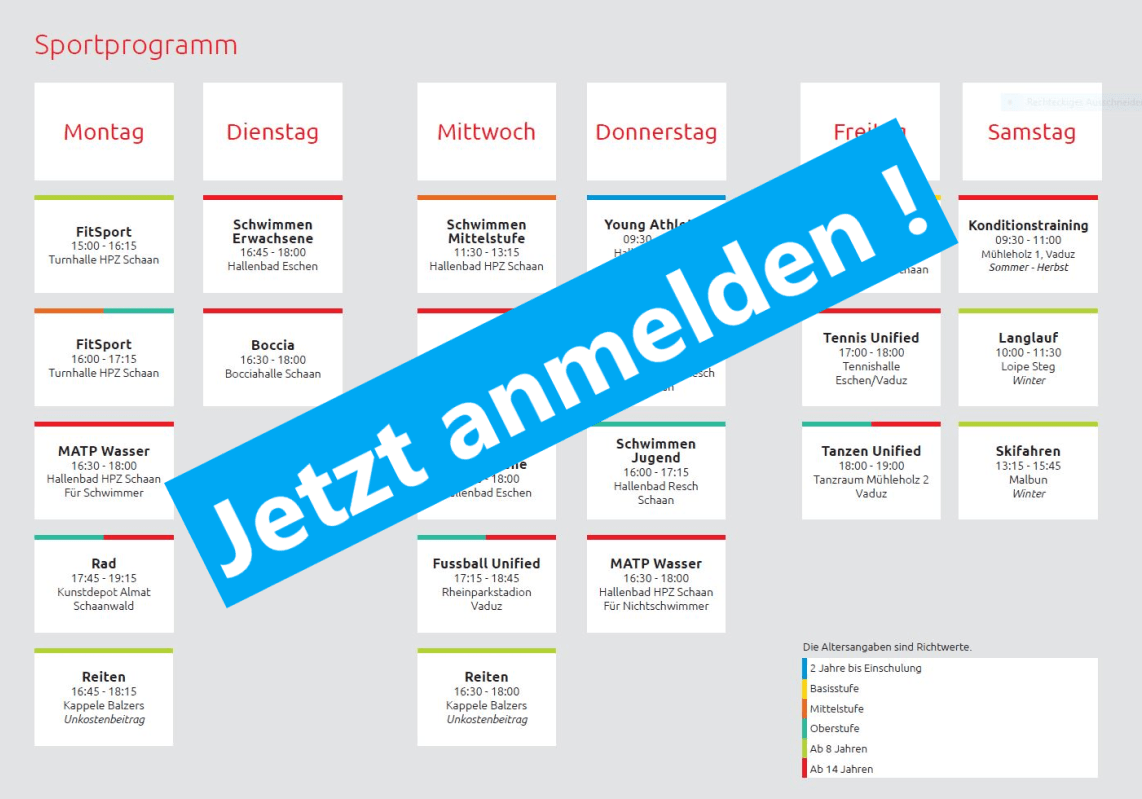 Sportprogramm 2023/2024 Mach mit! Special Olympics Liechtenstein