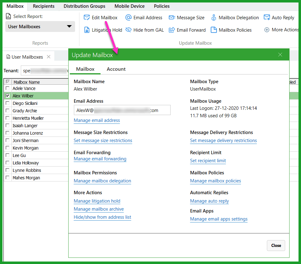 Exchange Online Management Tool Office 365 Manager