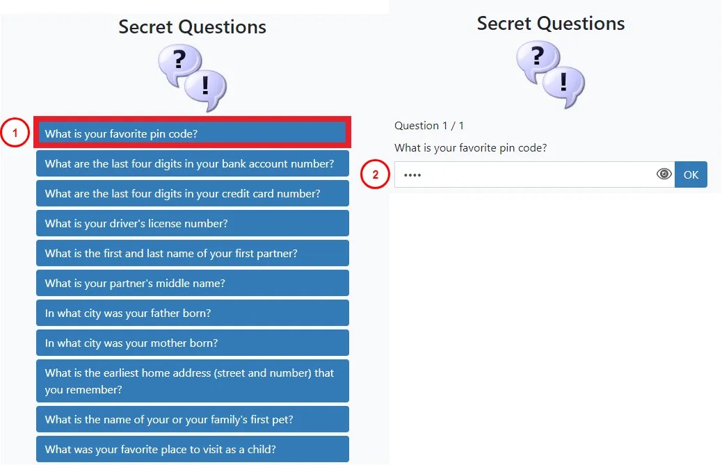Secret Questions Support Specops Software