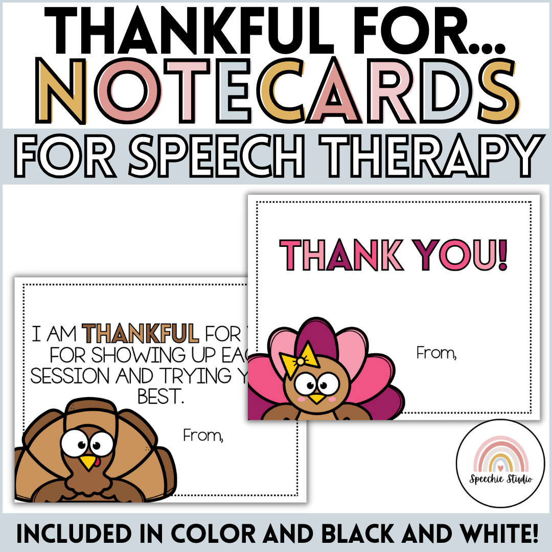 Speech Therapy Thankful For Notecards for Students, Teachers, and
