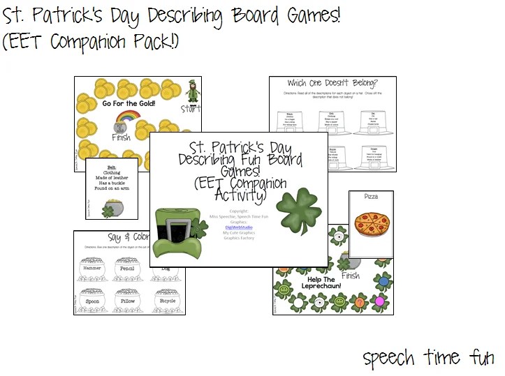 St. Patrick's Day Describing Board Games (EET COMPANION PACK!) Speech