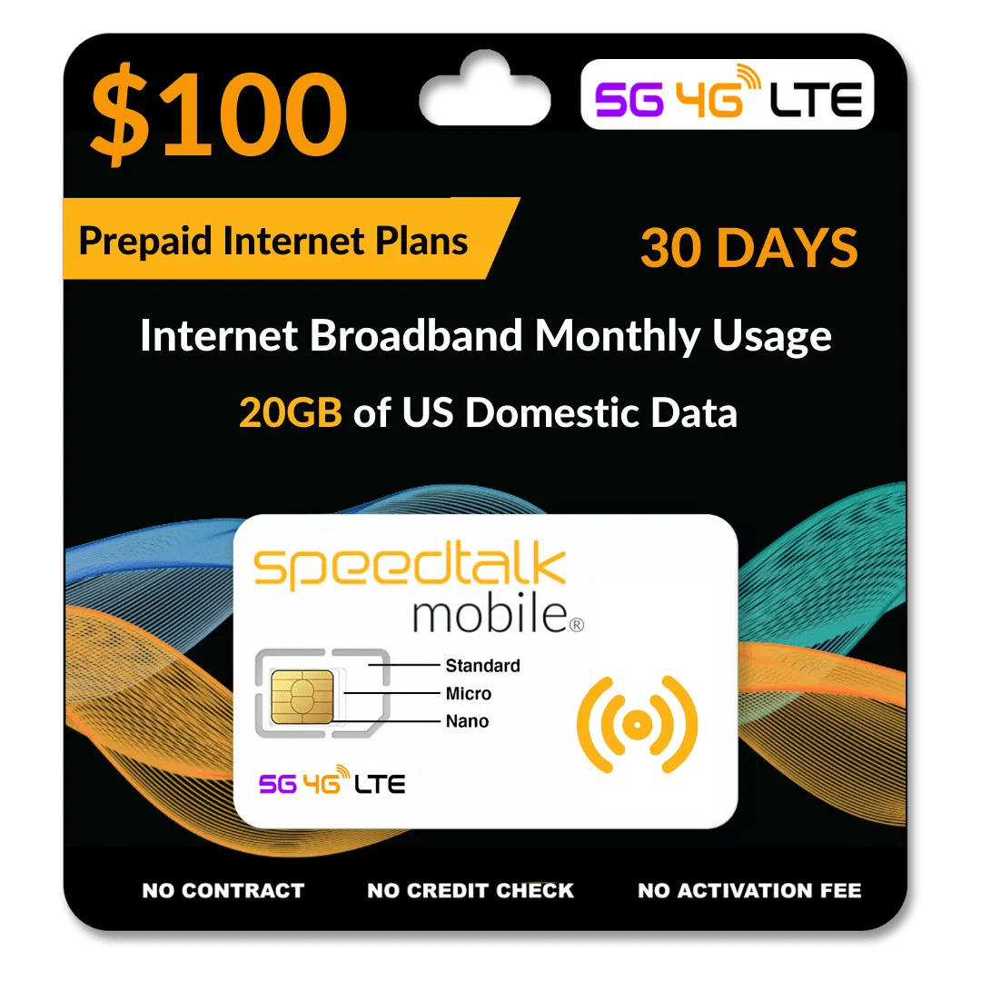 100 A Month Data Only Plan 20GB SIM Card for Broadband Devices.