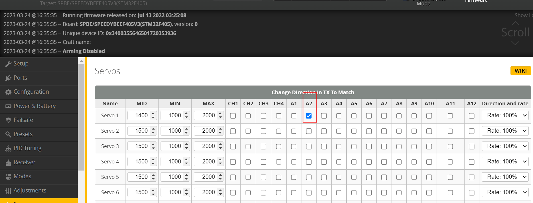 How does F405 V3 FC use servos via Betaflight? SpeedyBee